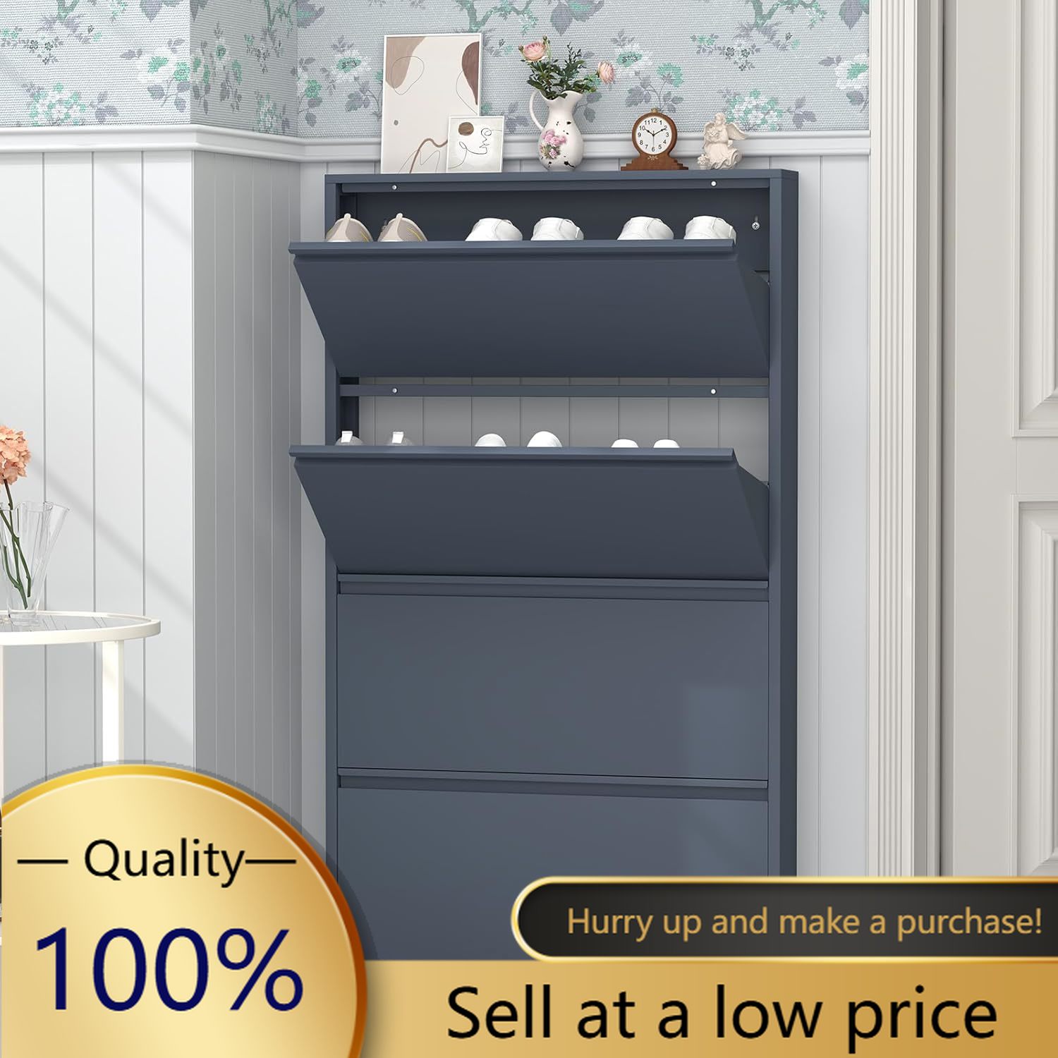 Shoe Rack Cabinet Narrow Entryway - Lemari Sepatu dengan 4 Laci Lipat,