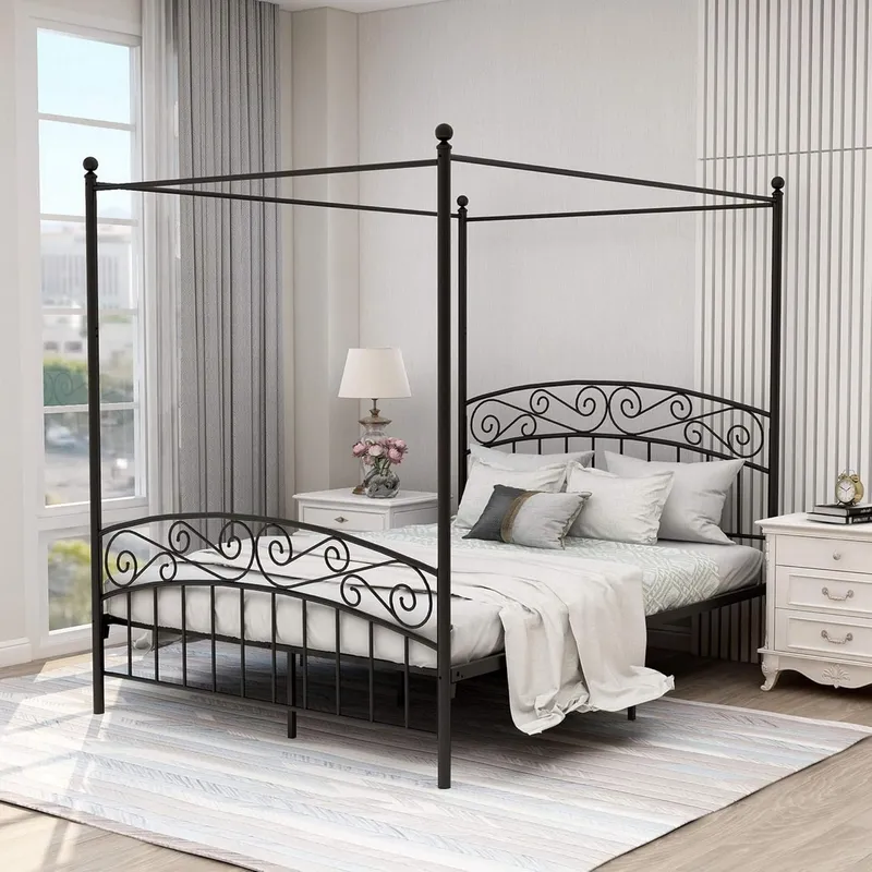 Rangka Tempat Tidur dengan Kan - Canopy Bed Frame Metal Queen ulasan dan harga