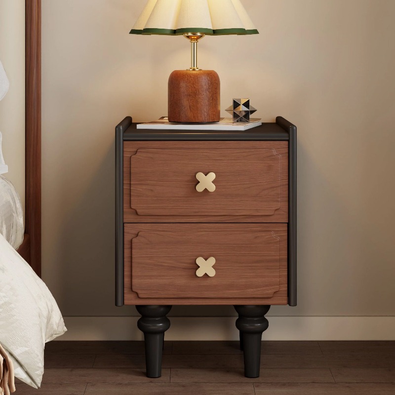 Meja Nakas Kayu Solid Hitam un - Solid Wood Nightstand 2 Drawers ulasan dan harga