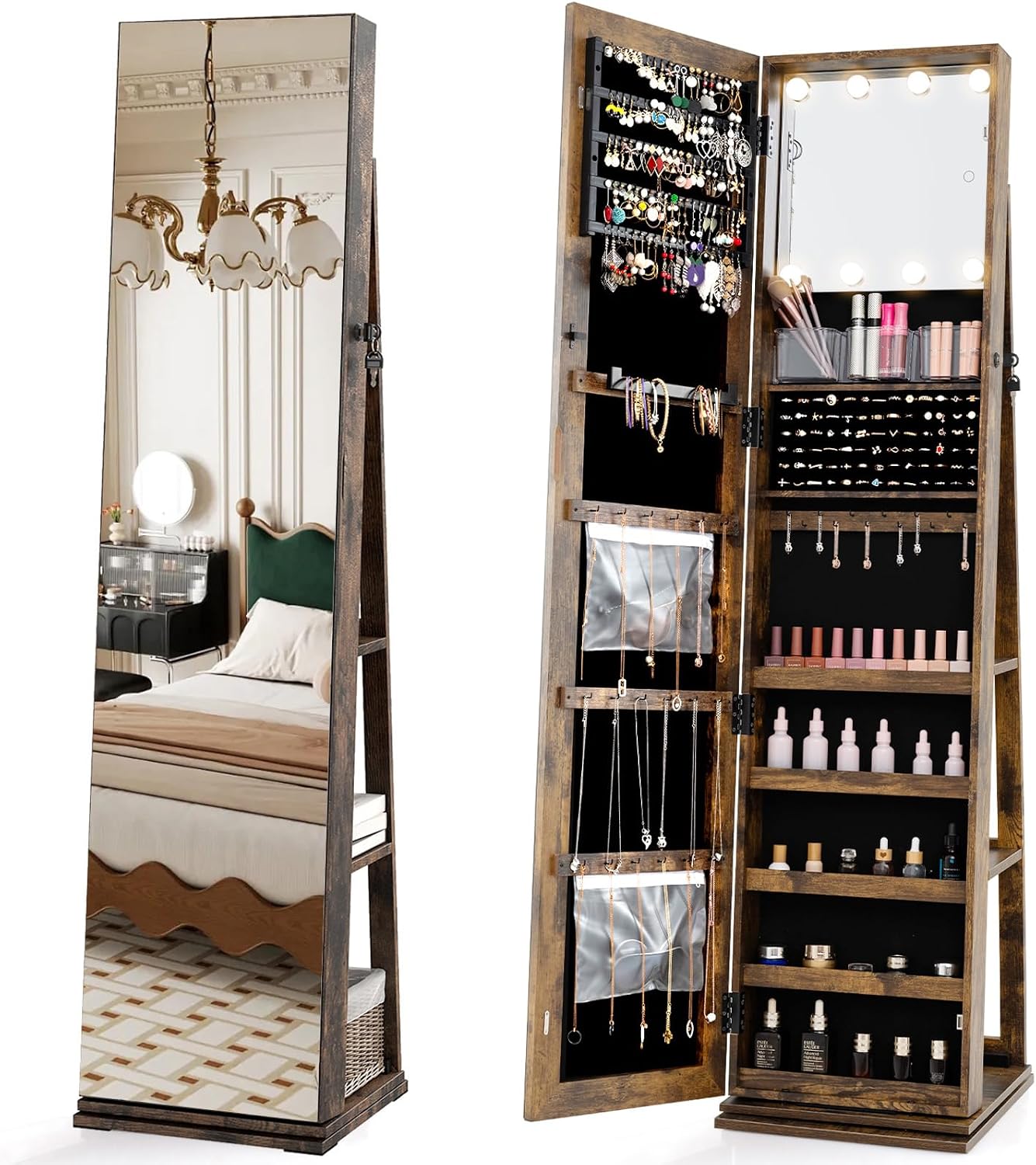 Lemari Perhiasan Putar dengan  - Full Length Mirror Jewelry Armoire ulasan dan harga