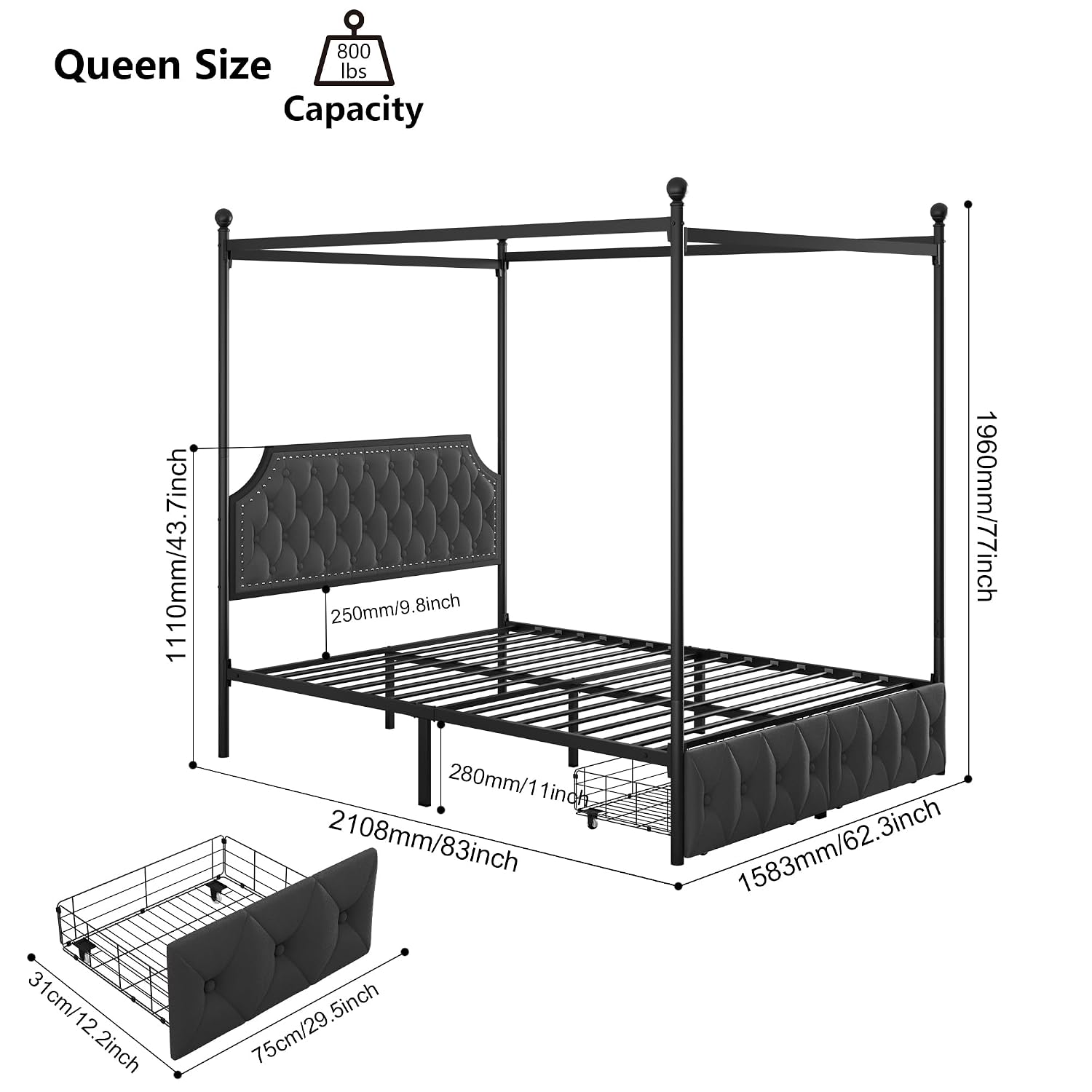 Rangka Tempat Tidur Model Kano - Canopy Bed Frame Metal Queen ulasan dan harga