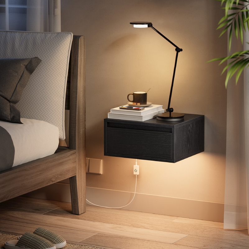 Meja Nakas Tempel Dinding deng - Floating Nightstand With Led Light ulasan dan harga
