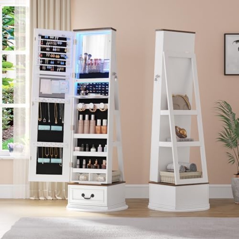 360 ° Lemari Perhiasan Putar d - Full Length Mirror Jewelry Armoire ulasan dan harga