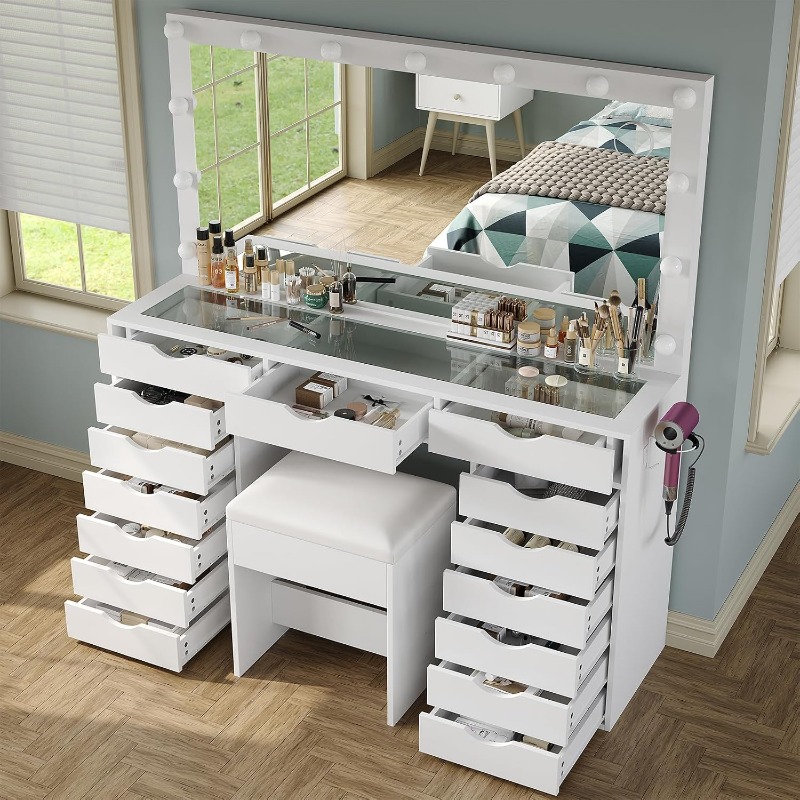 Meja Rias Yanosaku dengan Cerm - Dressing Table Vanity With Lighted Mirror ulasan dan harga